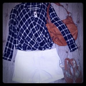 Gap Factory Navy/White/Blue Bubble Hem Wrap blouse